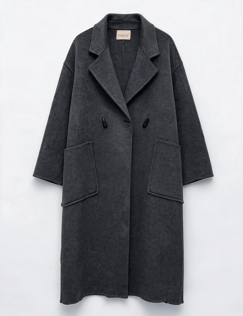 Finlaine Charcoal Grey Wool & Cashmere Long Coat with Scarf