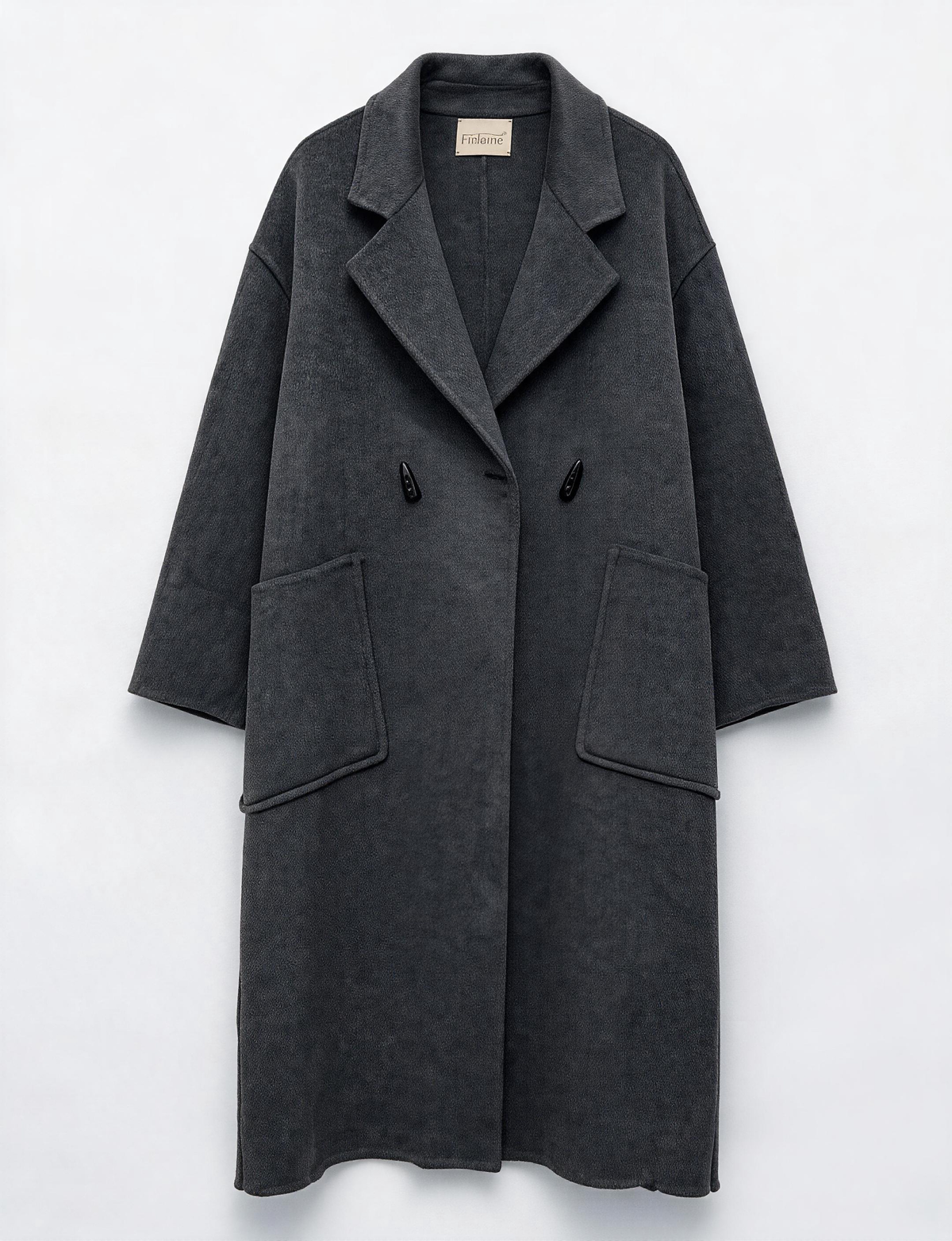 Finlaine Charcoal Grey Wool & Cashmere Long Coat with Scarf