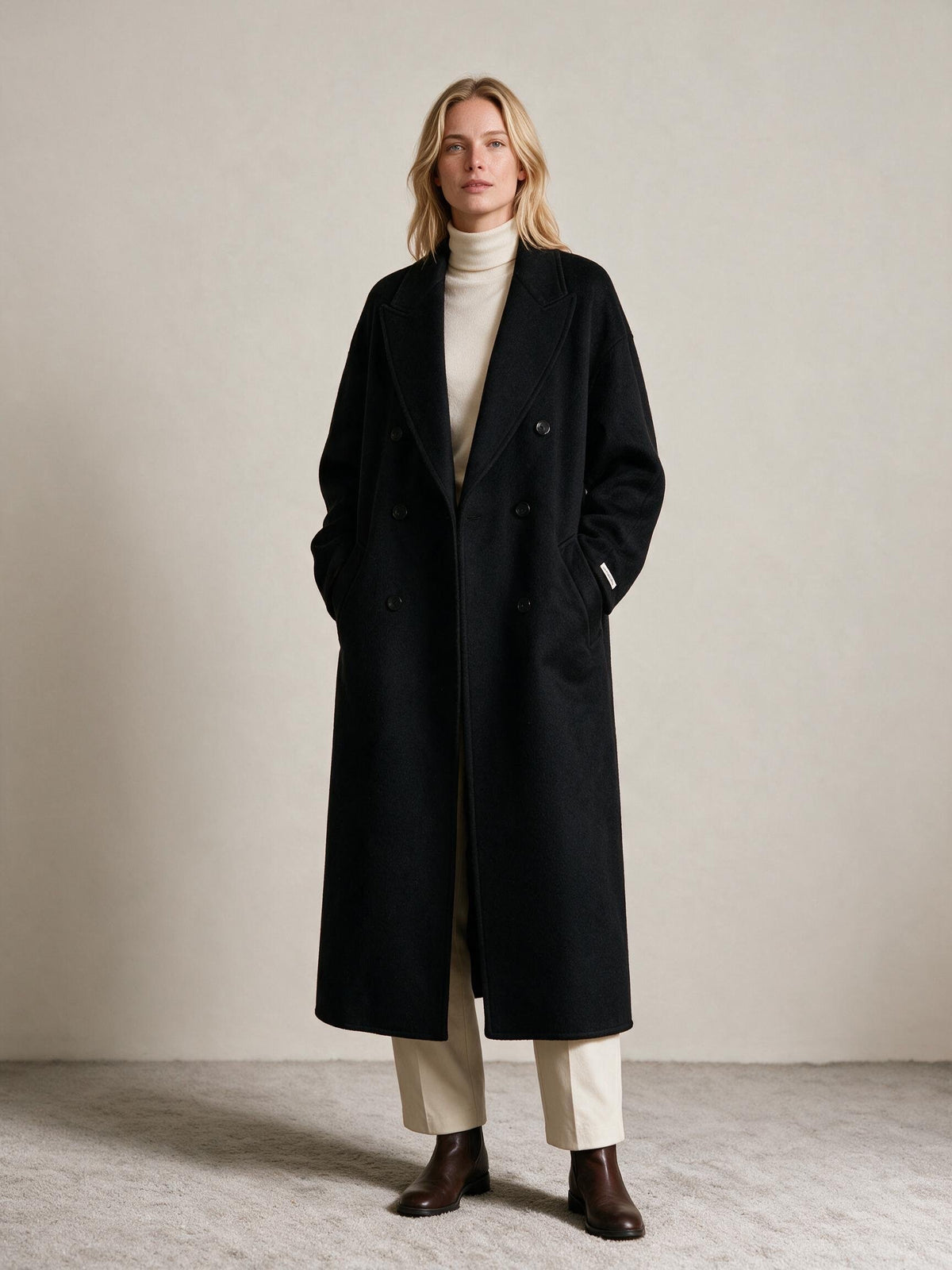 Finlaine Wool & Cashmere Double-Breasted Coat in Dark Grey&Light Grey