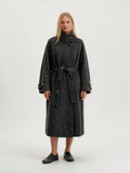 Finlaine Charcoal Grey High-Neck Belted Long Coat