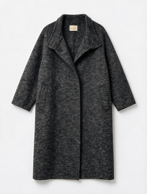 Finlaine Charcoal Grey High-Neck Belted Long Coat