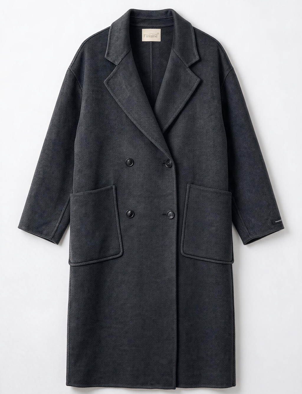 Finlaine Charcoal Grey Wool & Cashmere Double-Breasted Long Coat