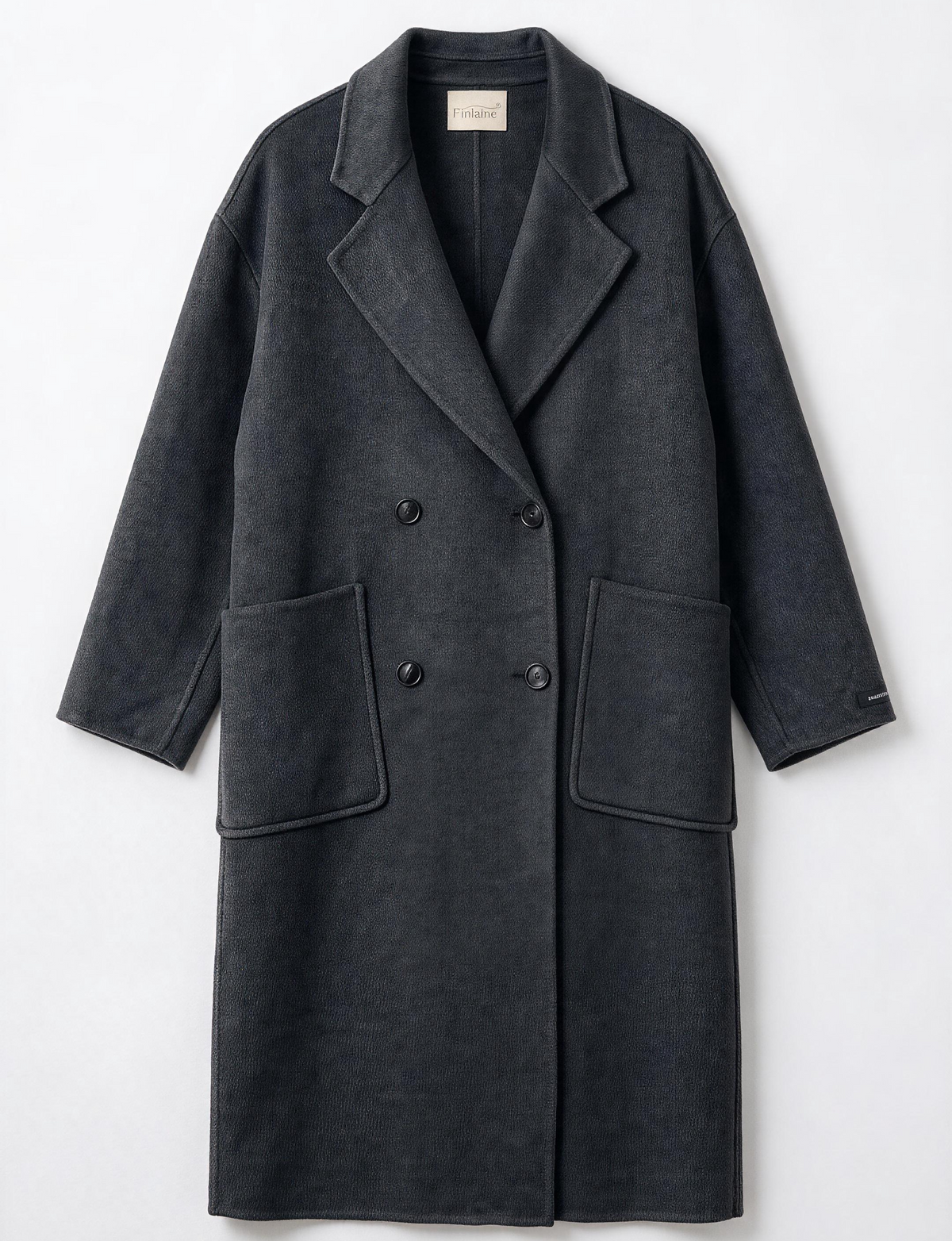 Finlaine Charcoal Grey Wool & Cashmere Double-Breasted Long Coat