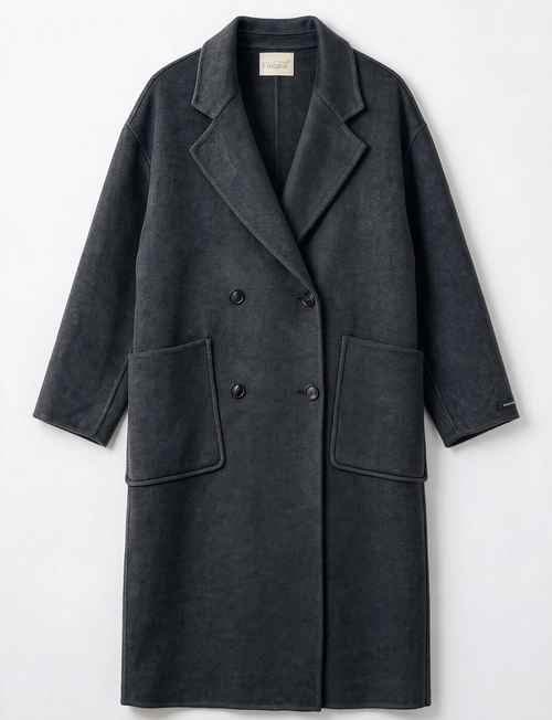 Finlaine Charcoal Grey Wool & Cashmere Double-Breasted Long Coat