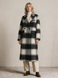 Finlaine Black & Ivory Checked 100% Wool Double-Breasted Long Coat