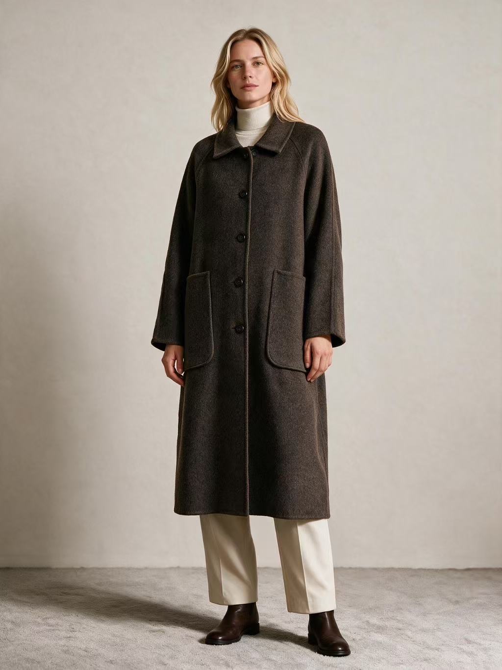 Longline Wool Coat – Dark Brown