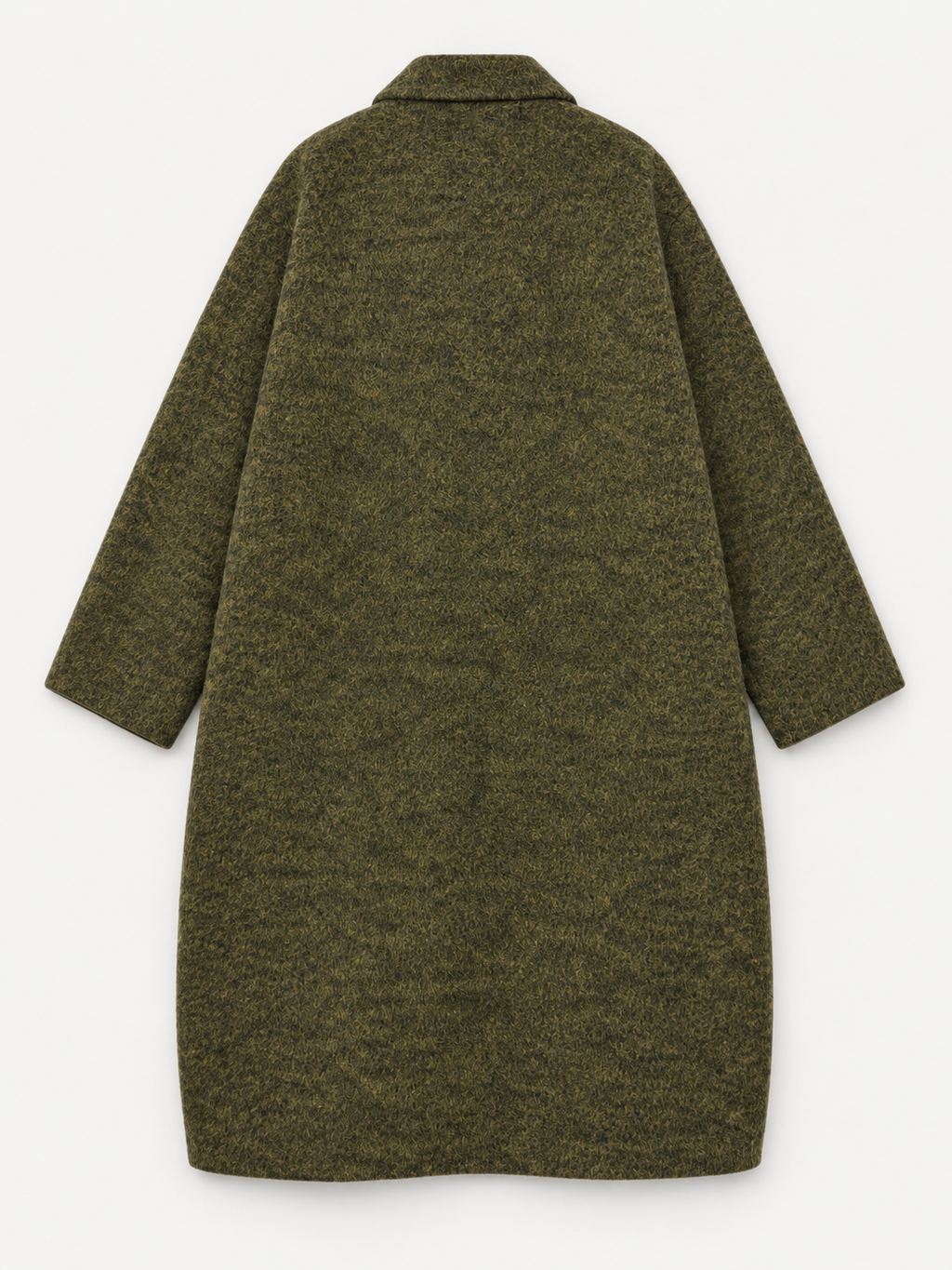 Textured Long Wool Coat – Olive Green