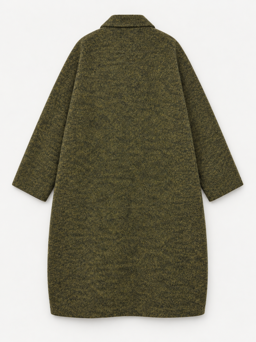 Textured Long Wool Coat – Olive Green
